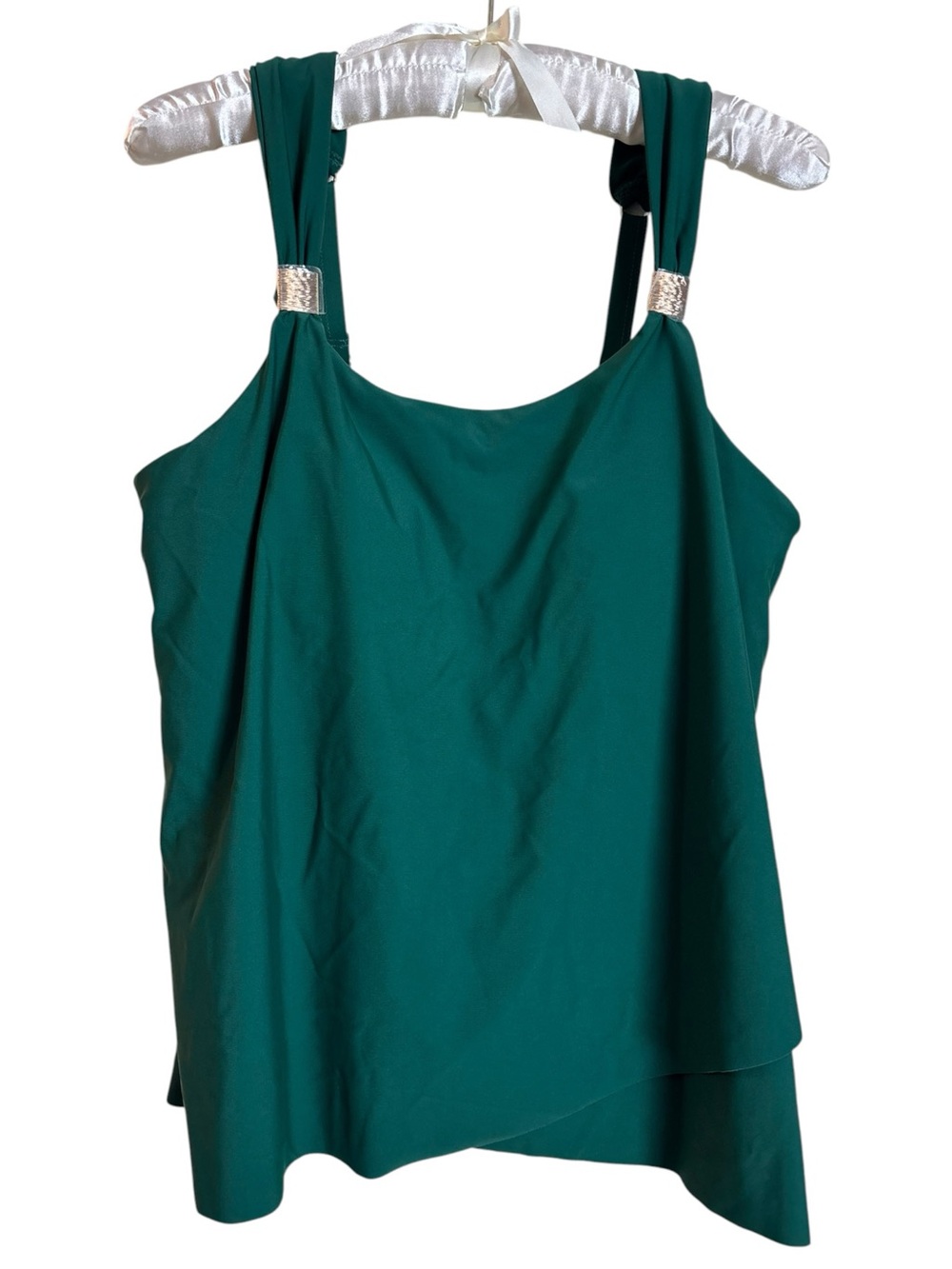 NEW Hunter Green Tankini Swim Bathing Suit Top Large Modest Beach Vacation Gold